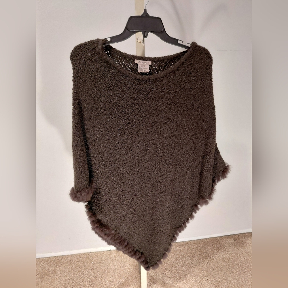 Escada Espresso Textured Knit Poncho